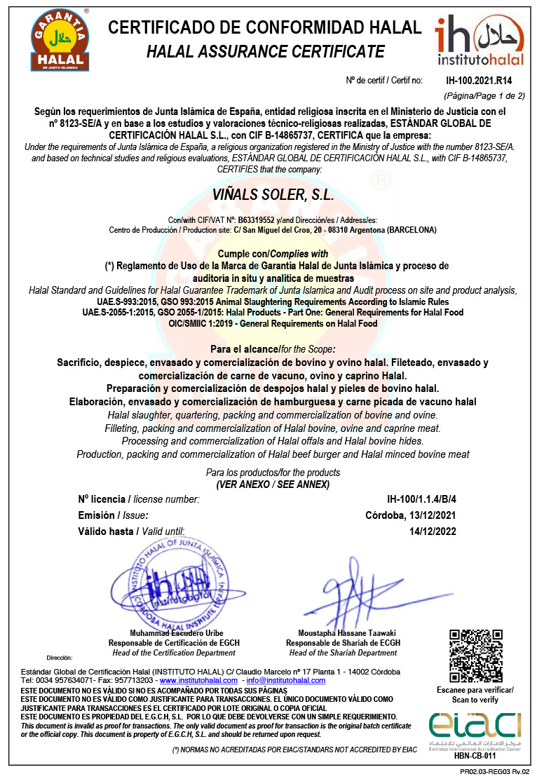Certificazione Halal - Macelleria COMARI CARNI Bergamo 2